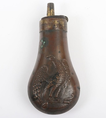 Scarce American copper powder flask for a cased pistol