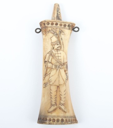 A Transylvanian carved bone powder flask, probably 19th century,