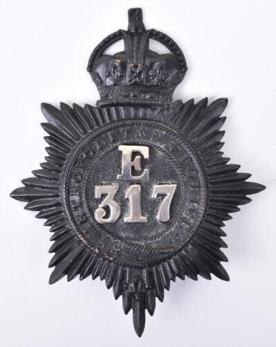 Metropolitan Police Helmet Plate &rsquo;E&rsquo; Division Holborn Kings crown