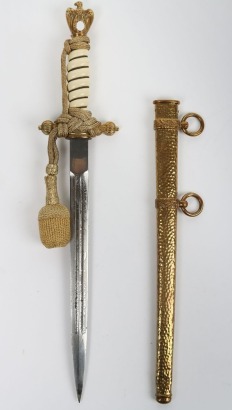 WW2 German Kriegsmarine Officers Dress Dagger by F W Holler, Solingen,