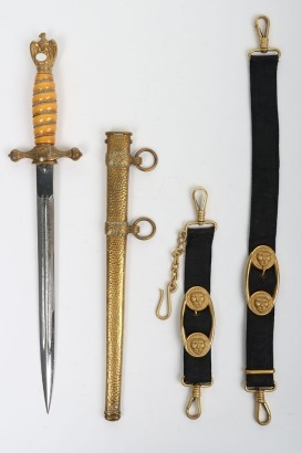 WW2 German Kriegsmarine Officers Dress Dagger with Hanging Straps by WKC, Solingen,