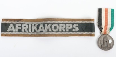 WW2 German Afrikakorps cuff title with German and Italian Africa campaign medal