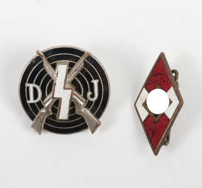 Third Reich Hitler Youth (HJ) Memberhip Diamond Badge and Deutsches Jungvolk (DJ) Shooting Pin Award
