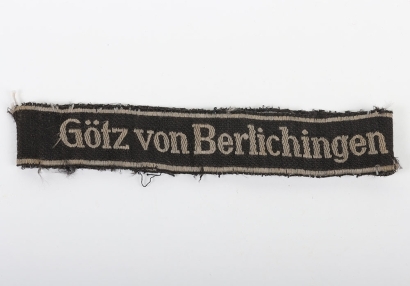 Waffen-SS Tunic Cuff Title G&ouml;tz von Berlichingen. Bevo woven construction. Full lenght example. Fragile, uniform removed condition.