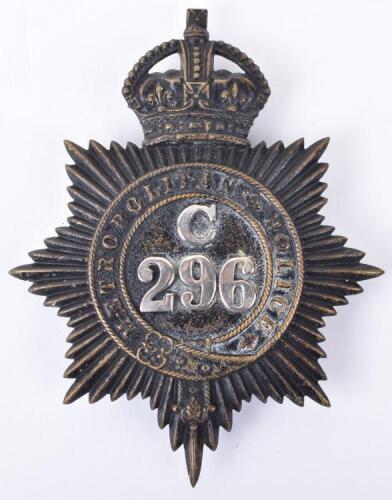 Metropolitan Police Helmet Plate &rsquo;C &rsquo; Division Mayfair and Soho&nbsp;Kings crown