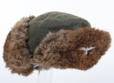 WW2 German Winter Fur Lined Field Cap - 4
