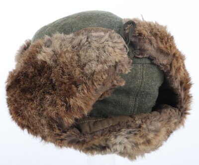 WW2 German Winter Fur Lined Field Cap - 7