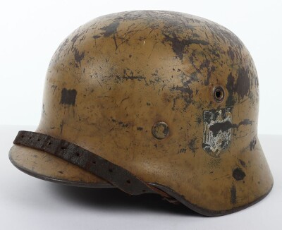 Rare WW2 German Afrika Korps / Tropical Camouflaged Steel Combat Helmet - 2