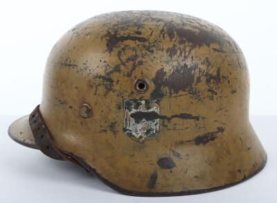 Rare WW2 German Afrika Korps / Tropical Camouflaged Steel Combat Helmet - 3