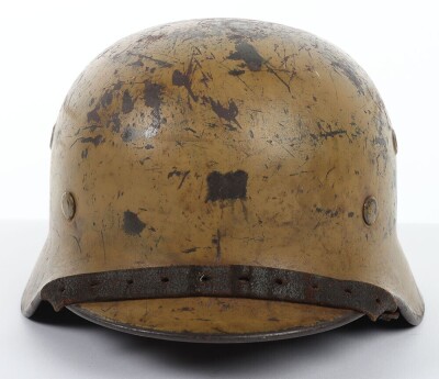 Rare WW2 German Afrika Korps / Tropical Camouflaged Steel Combat Helmet - 5