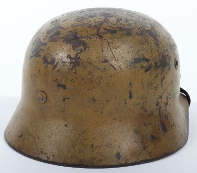 Rare WW2 German Afrika Korps / Tropical Camouflaged Steel Combat Helmet - 8