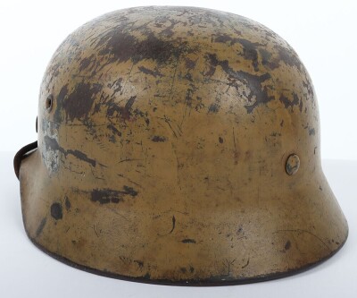 Rare WW2 German Afrika Korps / Tropical Camouflaged Steel Combat Helmet - 9