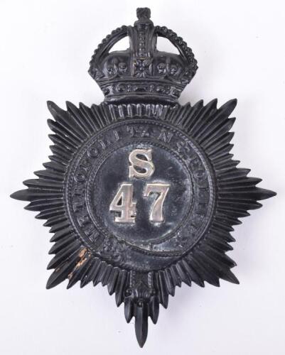 Sergeants Metropolitan Police Helmet Plate &rsquo;S&rsquo; Division Hampstead Kings crown