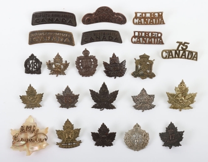 Selection of WW1 period Canadian Collar Badges & Shoulder Titles