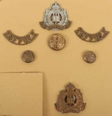 Selection of Military Cap, Collar Badges Shoulder Titles & Buttons to The Suffolk Regiment - 2
