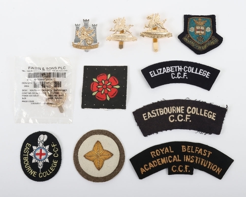 Assortment of Anodised Cap Badges, Cloth Shoulder Titles to the O.T.C & C.CF