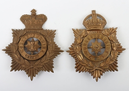 2 x Worcestershire Regiment Other Ranks Q.V.C & K.C Gilding Metal Helmet Plates