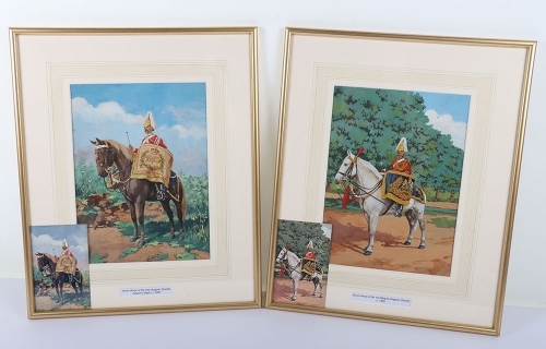 2x Framed Watercolours of Drummer on Horseback of the 1st Kings Dragoon Guards and 2nd Queens Bays Dragoon Guards