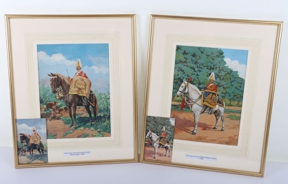 2x Framed Watercolours of Drummer on Horseback of the 1st Kings Dragoon Guards and 2nd Queens Bays Dragoon Guards