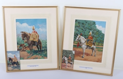 2x Framed Watercolours of Drummer on Horseback of the 1st Kings Dragoon Guards and 2nd Queens Bays Dragoon Guards