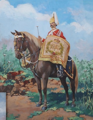 2x Framed Watercolours of Drummer on Horseback of the 1st Kings Dragoon Guards and 2nd Queens Bays Dragoon Guards - 2