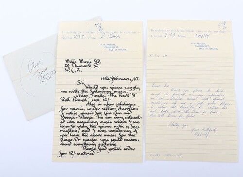 The Great Train Robbery, Hand Written Letters signed by Gordon Goody & Roy James Jnr, Parkhurst Prision 1967.