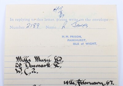 The Great Train Robbery, Hand Written Letters signed by Gordon Goody & Roy James Jnr, Parkhurst Prision 1967. - 5