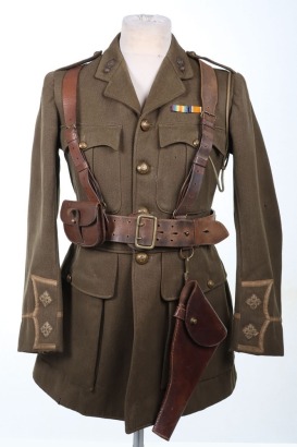 Historically important WW1 British Officers Cuff Rank Tunic, Royal Engineers. Attributed to WIA Casualty, with Sam Browne Equipment.