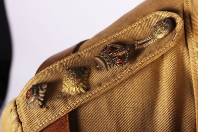 WW1 British Staff Colonels Tunic with Steel Combat Helmet Having Original Cloth Trench Cover, - 16