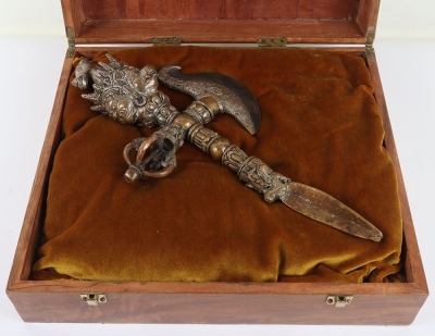 Large and Elaborate Tibetan Silvered Copper Alloy Phurbu.