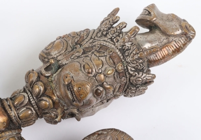Large and Elaborate Tibetan Silvered Copper Alloy Phurbu. - 3