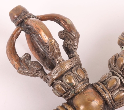 Large and Elaborate Tibetan Silvered Copper Alloy Phurbu. - 5