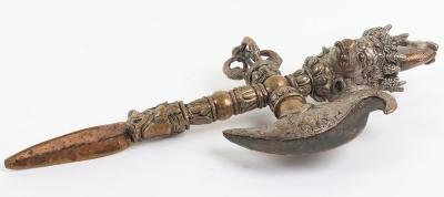 Large and Elaborate Tibetan Silvered Copper Alloy Phurbu. - 7