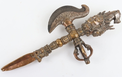 Large and Elaborate Tibetan Silvered Copper Alloy Phurbu. - 8