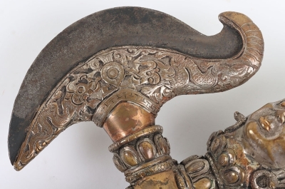 Large and Elaborate Tibetan Silvered Copper Alloy Phurbu. - 9