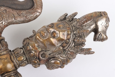 Large and Elaborate Tibetan Silvered Copper Alloy Phurbu. - 10