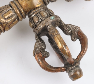 Large and Elaborate Tibetan Silvered Copper Alloy Phurbu. - 11