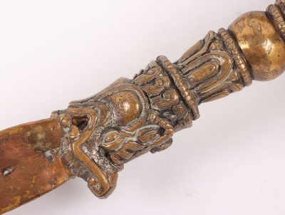 Large and Elaborate Tibetan Silvered Copper Alloy Phurbu. - 12