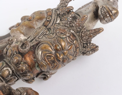 Large and Elaborate Tibetan Silvered Copper Alloy Phurbu. - 13