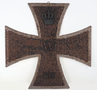 Large and Impressive Imperial German 1914 Iron Cross with the Body Maid Up of Iron Nails Representing a Prayer or Good Luck Wish to Soldier at the Front