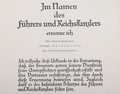 WW2 German Promotion Document for Tax inspector - 3