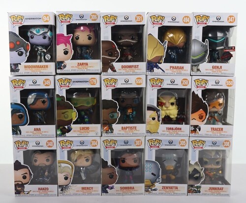 Fifteen Funko POP Games Overwatch Vinyl Action Figures boxed.