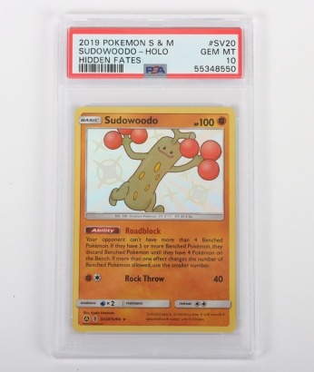 2019 Pok&eacute;mon S & M SUDOWOODO - HOLO HIDDEN FATES Graded PSA 10 Trading Card.