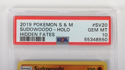 2019 Pok&eacute;mon S & M SUDOWOODO - HOLO HIDDEN FATES Graded PSA 10 Trading Card. - 2