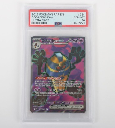 2023 Pok&eacute;mon PAR EN COFAGRIGUS EX ULTRA RARE Graded PSA 10 Trading Card.