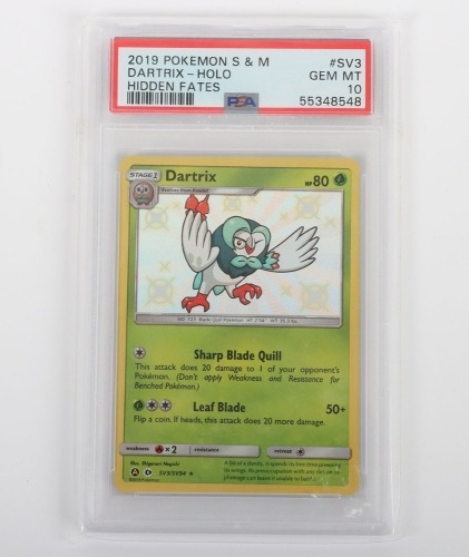 2019 Pok&eacute;mon S & M DARTRIX - HOLO HIDDEN FATES Graded PSA 10 Trading Card.
