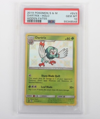 2019 Pok&eacute;mon S & M DARTRIX - HOLO HIDDEN FATES Graded PSA 10 Trading Card.