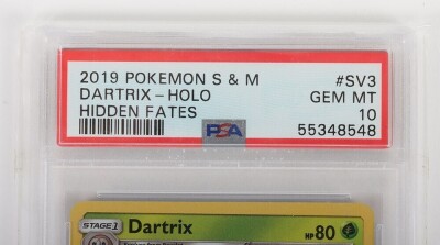 2019 Pok&eacute;mon S & M DARTRIX - HOLO HIDDEN FATES Graded PSA 10 Trading Card. - 2