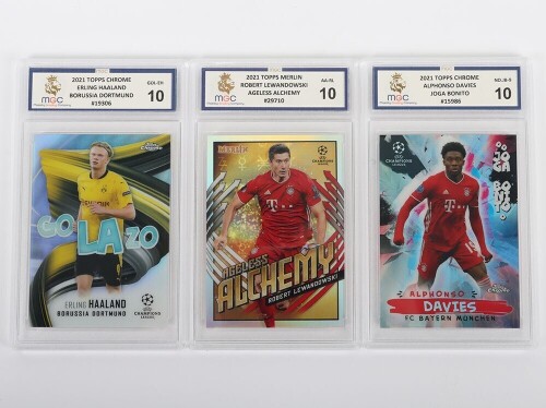 Three Football Graded Trading Cards MGC.