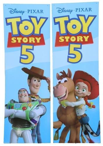 Two Large Point of Sale POS Promotional Banner for Disney Pixar Toy Story 5 2026 Movie Film.